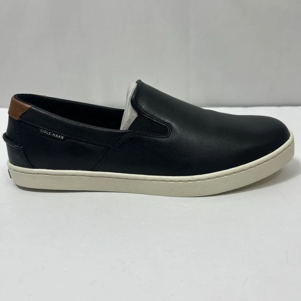 Cole Haan Shoes Mens 12M Black Leather Slip On Casual Sneakers Comfort Walking